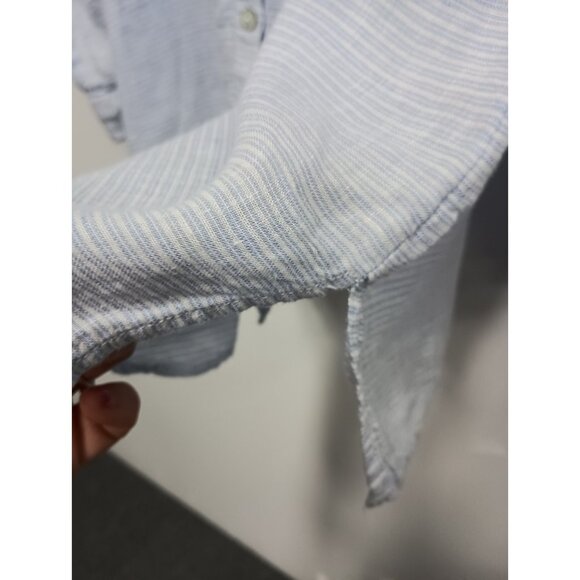 St. Tropez West Womens Shirt Size Large Blue Pinstripes Linen Coastal Resort - Picture 4 of 7